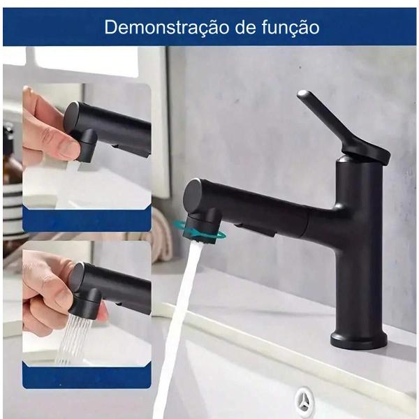 Imagem de Torneira Extensivel Banheira Banheiro Ducha Articulada Tres Jatos Pia Mesa Bancada Monocomando Agua Quente Fria Moderno Sofisticado