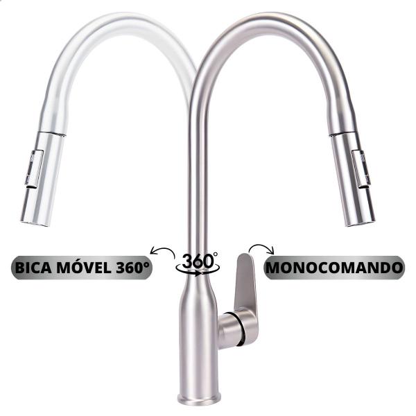 Imagem de Torneira Extensivel Gourmet Cozinha Pia Ducha Articulada Dois Jatos Bancada Mesa Agua Quente Fria Monocomando Pratico Moderno Sofisticado