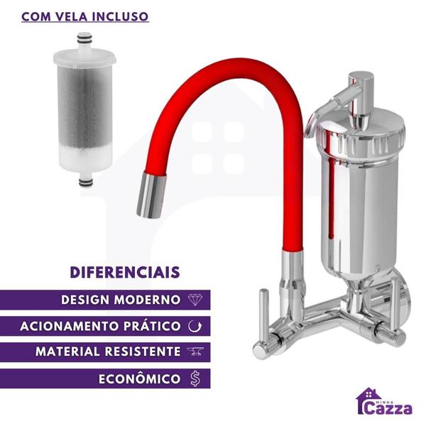 Imagem de Torneira Filtro Cozinha Parede Gourmet Flexível Vermelho cod 1151-8