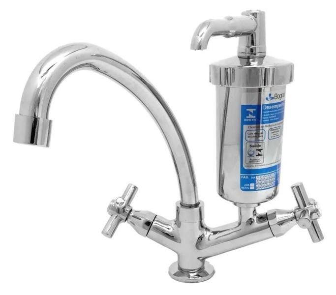 Torneira Filtro Cozinha Purificador Metal Cromada Bancada - Shophidraulica Imagem de Torneira Filtro Cozinha Purificador Metal Cromada Bancada