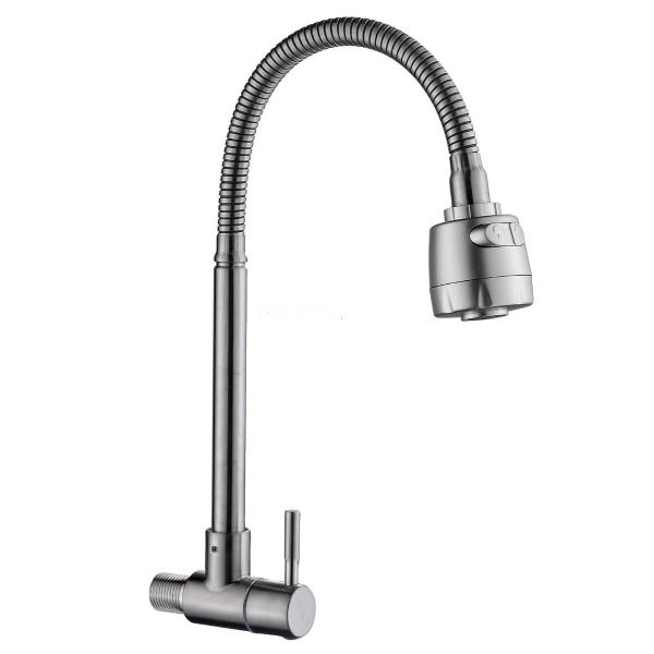 Imagem de Torneira Flexível para Água Fria Cozinha Gourmet Aço Inox para Parede 1/4 de volta