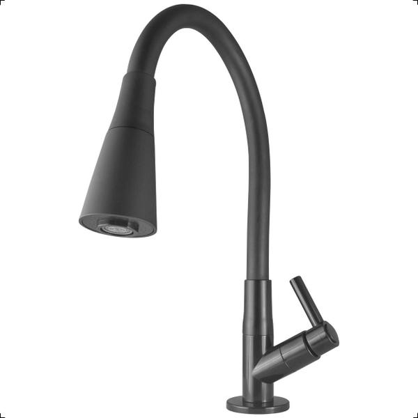 Torneira Gourmet Bancada 12A1 Full C72 Flexível Preto Fosco Para Cozinha Churrasqueira Área Externa Dois Jatos - Aromatec