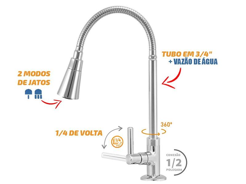 Imagem de Torneira Gourmet Bancada Cone Cônica Metal Del Metais