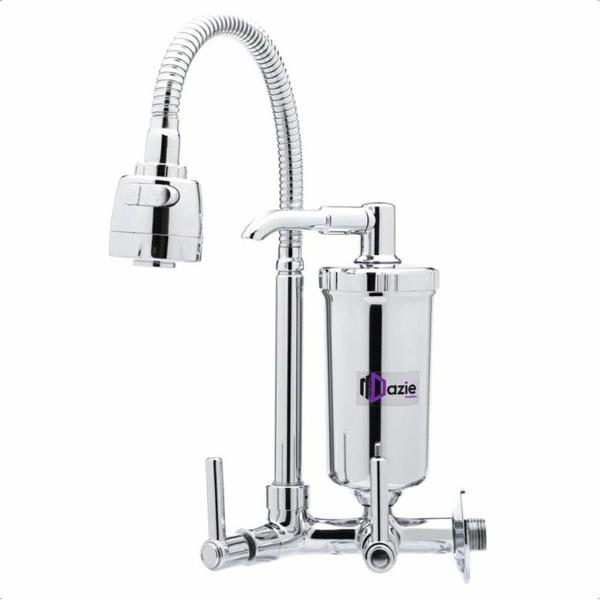 Torneira Gourmet com Filtro Bica Móvel Flexível Inox Articulada Chuveirinho Cozinha Pia Parede - Dazie Metais