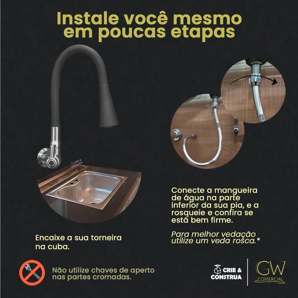 Torneira Gourmet Cone Black Matte Metal Parede 1/4 de Volta - Crie & Construa Imagem de Torneira Gourmet Cone Black Matte Metal Parede 1/4 de Volta