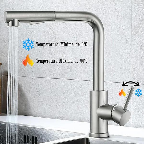 Imagem de Torneira Gourmet Cozinha Bancada Pia Misturador Monocomando Extensível Bico Extensível Modo Ducha e Jato Material em Inox