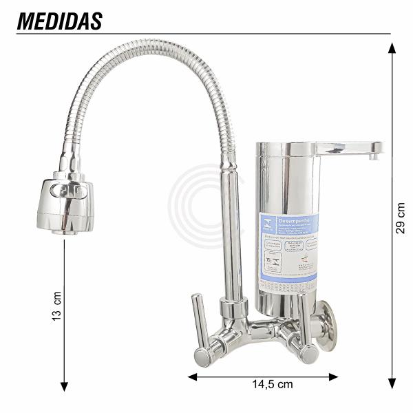 Imagem de Torneira Gourmet Cozinha Com Filtro Parede Pia em Metal Dois Jatos Flexível 1/4 de Volta