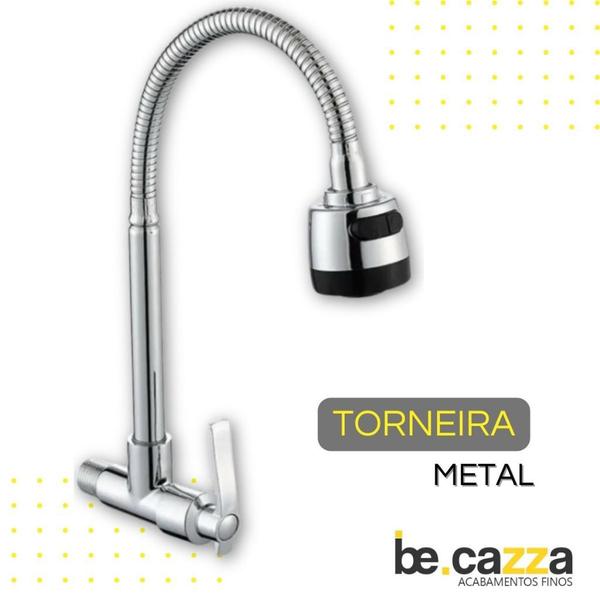 Imagem de Torneira Gourmet Cozinha Parede Pia Cano Flexível Inox 1/4 de volta Acionamento Duplo