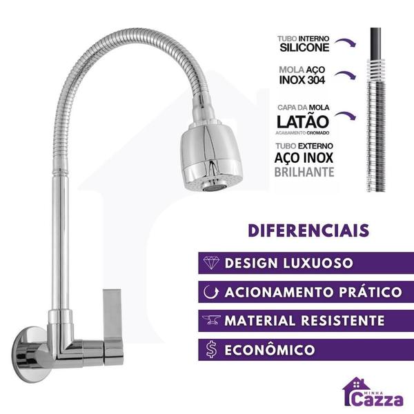 Imagem de Torneira Gourmet Cozinha Parede Pia Flexível Dois Jatos Cromada cod 3029-7