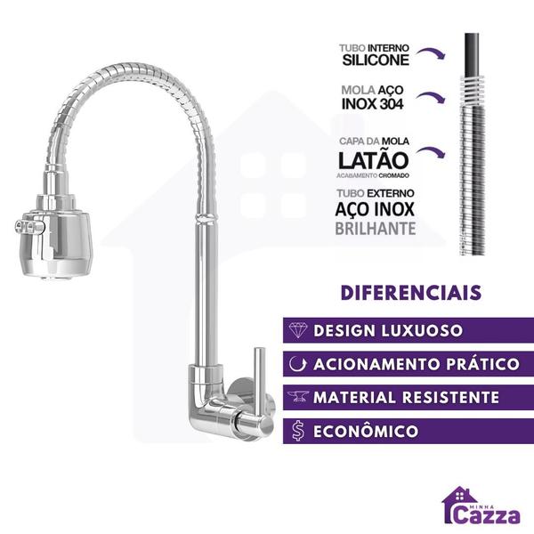 Imagem de Torneira Gourmet de Cozinha Bancada MesaFlexível 1/4 de Volta Metal Inox cod 1150-8