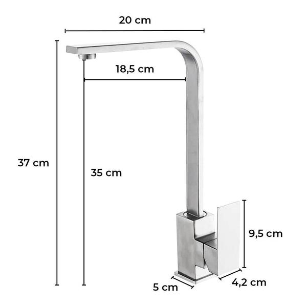 Imagem de Torneira Gourmet de Cozinha Monocomando Misturador Slim Quadrada Escovada