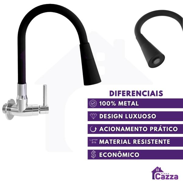 Imagem de Torneira Gourmet de Cozinha Preta Parede Metal Flexível 1/4 de Volta cod 1152-7