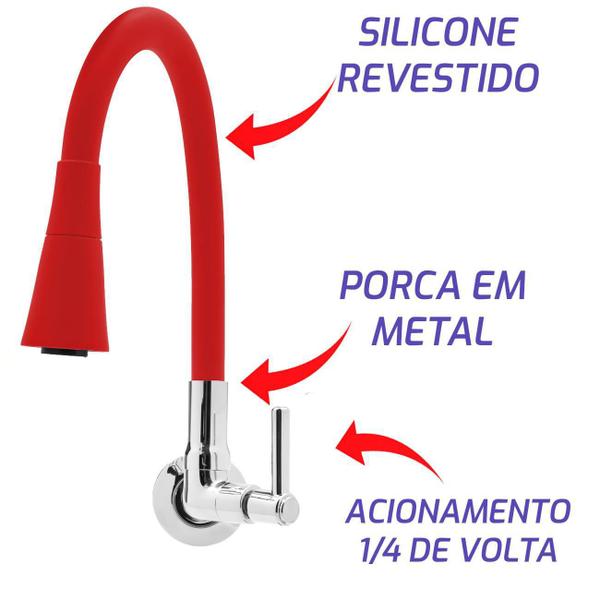 Torneira Gourmet Emborrachada Verm Cone Parede Tik De Casa - Dazie Metais Imagem de Torneira Gourmet Emborrachada Verm Cone Parede Tik De Casa