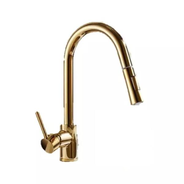 Imagem de Torneira Gourmet Extensível para Cozinha Metal Ouro Luxo C/ Chuveirinho 65cm