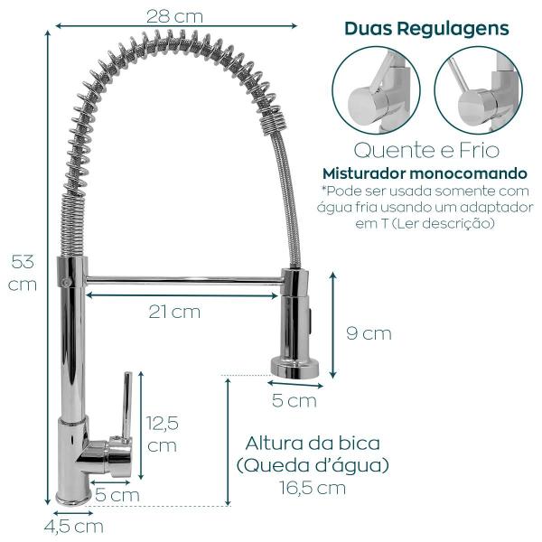 Imagem de Torneira Gourmet Flexível Cozinha Cromada Inox 304 Misturador Monocomando Bica Alta Torneira Bancada Mesa Lavanderia Ilha Quente e Fria