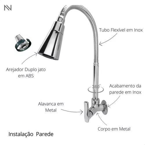 Imagem de Torneira Gourmet Flexível De Parede Cozinha Metal Cone 8008