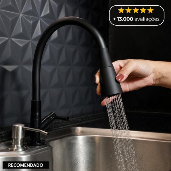 Torneira Gourmet Flexível para Cozinha de Bancada 2 Jatos Preta em ABS - Aromatec Torneira Gourmet Flexível para Cozinha de Bancada 2 Jatos Preta em ABS - Aromatec