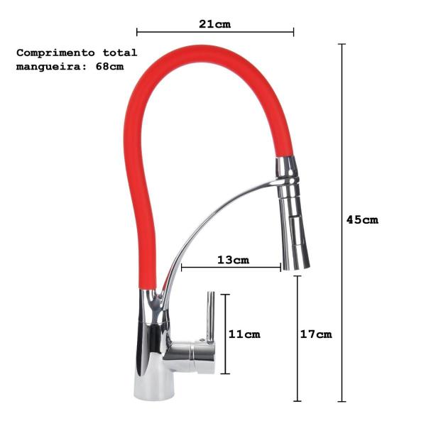 Imagem de Torneira gourmet flexível vermelha cromada monocomando