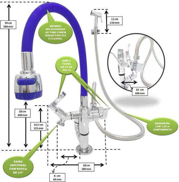 Imagem de Torneira Gourmet Metal Ducha E Maquina Flexível Emborrachada