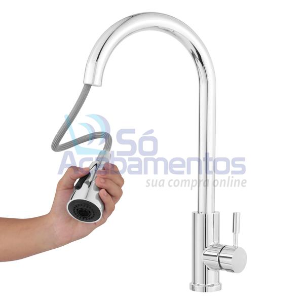 Imagem de Torneira Gourmet Monocomando Com Extensor Ducha Luxo Inox