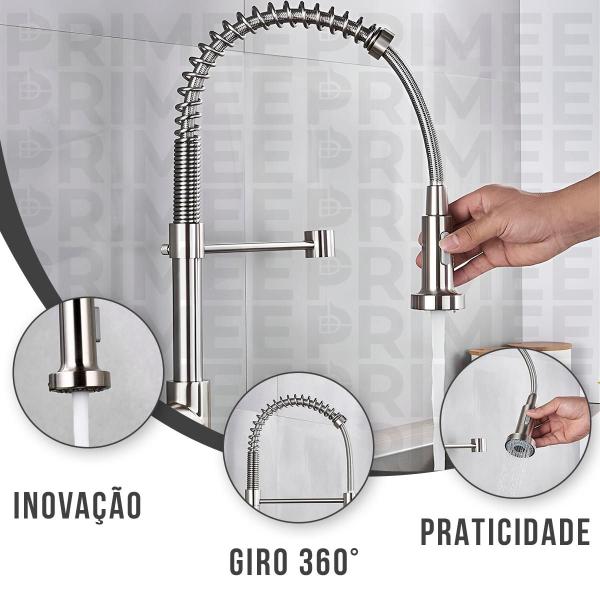 Imagem de Torneira Gourmet Monocomando Cozinha Luxo Misturador De Bancada Inox 304 50cm Escovado Quente/frio Com Garantia