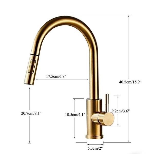 Torneira Gourmet Monocomandogiratória Extensível Dourado Fos - Bruno Acabamentos Imagem de Torneira Gourmet Monocomandogiratória Extensível Dourado Fos