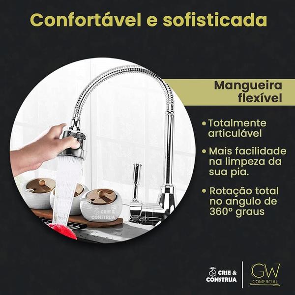 Imagem de Torneira Gourmet Para Pia Cozinha Mesa/Bancada Bica Móvel Flexível Del Metais