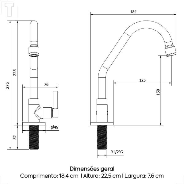 Imagem de Torneira kimetais 1067 c01 cozinha mesa bica movel 1/4v alfa