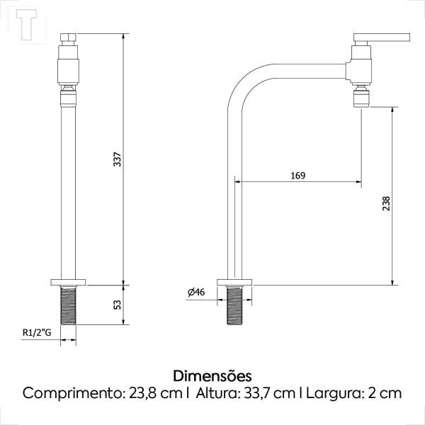 Imagem de Torneira kimetais 1077 c56 cozinha mesa bica alta 1/4v lume