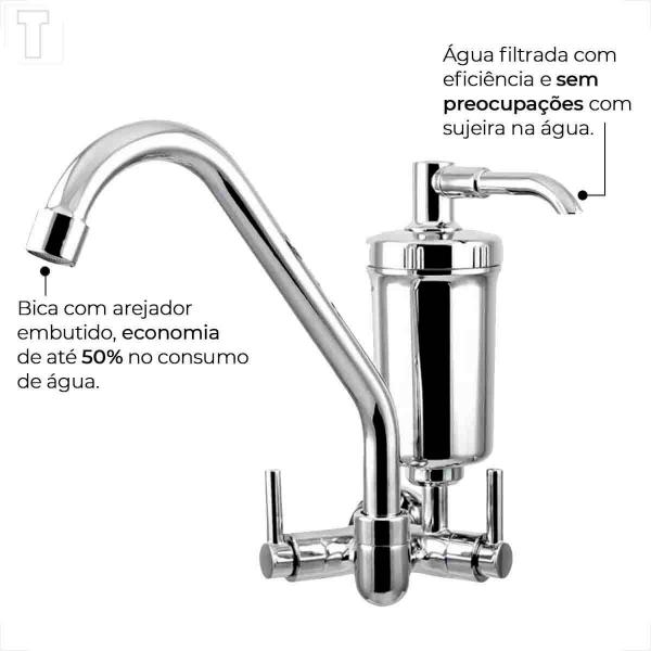 Imagem de Torneira kimetais 1169 c01 cozinha com filtro parede bica movel 1/4v alfa