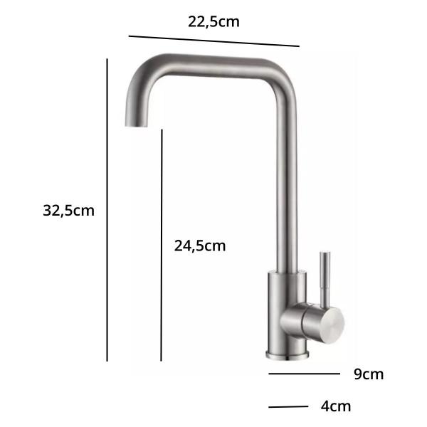 Torneira Kitchen p/ Cozinha em Inox Escovado Monocomando Mesa / Bancada Novo - CREATORE METAIS Imagem de Torneira Kitchen p/ Cozinha em Inox Escovado Monocomando Mesa / Bancada Novo