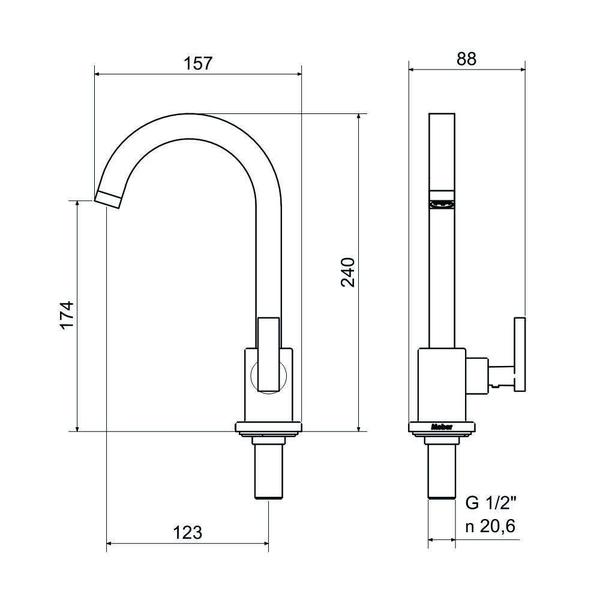 Imagem de Torneira Lavatório Balcão 1190 Athena Slim Matte Meber