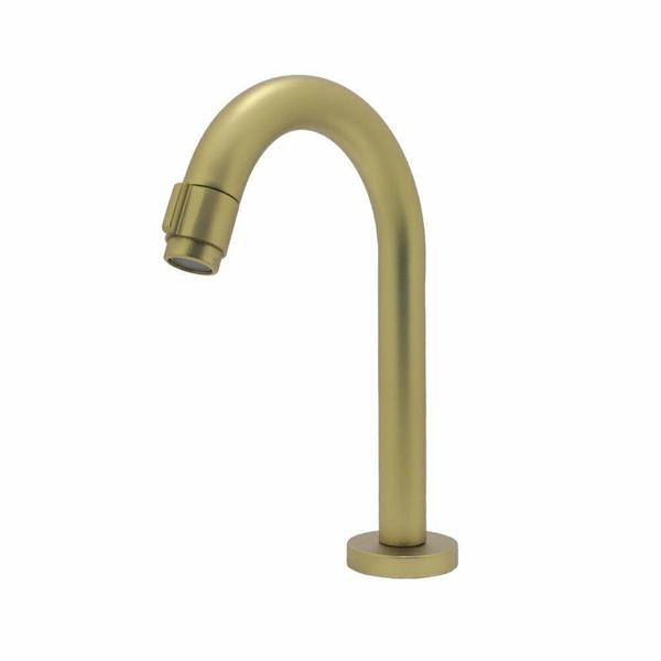 Imagem de Torneira Lavatório Banheiro Bancada Slim Tube Dourado Fosco Baixa Metal Luxo