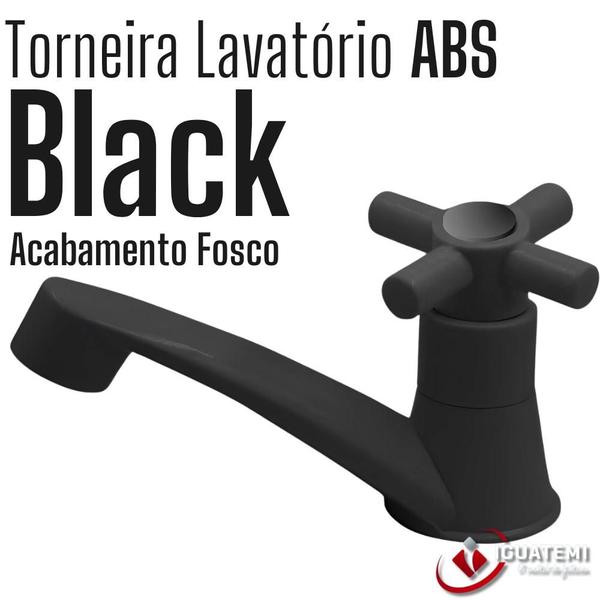 Imagem de Torneira Lavatorio Banheiro Lavabo Cuba Pia Mesa Baixa Em Abs Acabamento Fosco Preto Black 1/4 De Volta Design Resistente Funcional Moderna Iguatemi