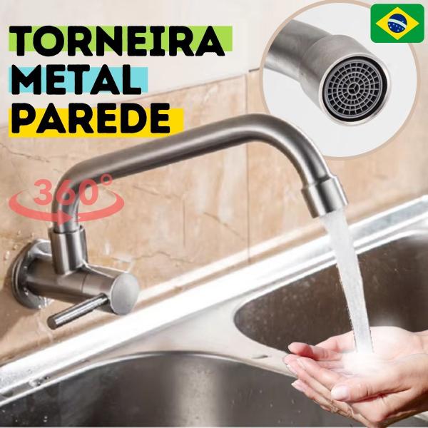 Imagem de Torneira Longa Aço Inox Parede Cozinha Banheiro Lavabo Cromada Fosca 1/4 Abertura Gourmet