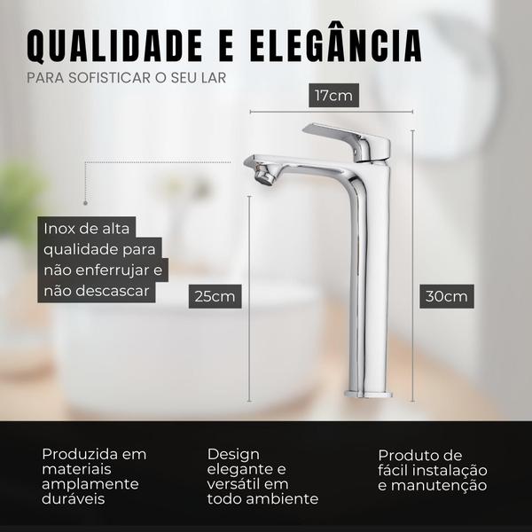 Torneira Longa Quente e Fria Monocomando Lavabo Cuba Cromada Elegante - TKLA Imagem de Torneira Longa Quente e Fria Monocomando Lavabo Cuba Cromada Elegante