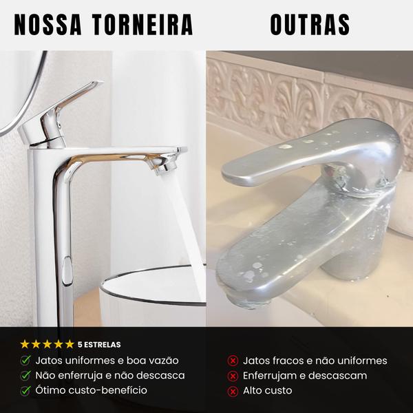 Torneira Longa Quente e Fria Monocomando Lavabo Cuba Cromada Elegante - TKLA Imagem de Torneira Longa Quente e Fria Monocomando Lavabo Cuba Cromada Elegante
