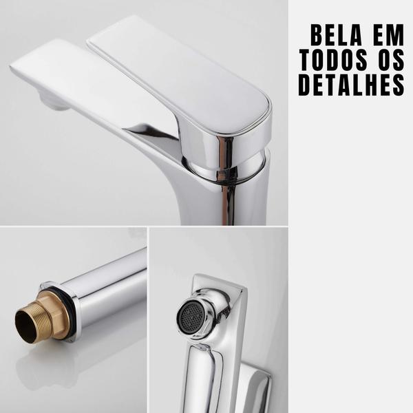 Torneira Longa Quente e Fria Monocomando Lavabo Cuba Cromada Elegante - TKLA Imagem de Torneira Longa Quente e Fria Monocomando Lavabo Cuba Cromada Elegante