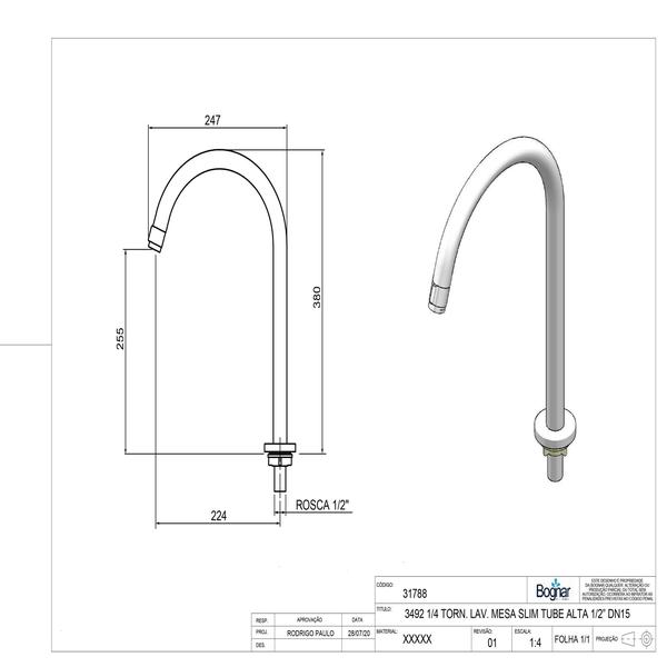 Imagem de Torneira Luxo Slim Tube Preto Fosco Alta 3492