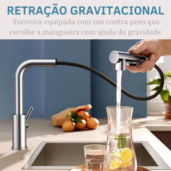 Imagem de Torneira Metal Cozinha Bancada Pia Mangueira Retrátil Gourmet Base Giratória Fosca Misturador