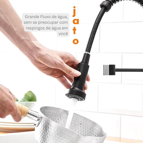 Imagem de Torneira Metal Mola Parede Cozinha Estilo Europeu Chuveirinho Spray Jato Gourmet 1/4 Abertura