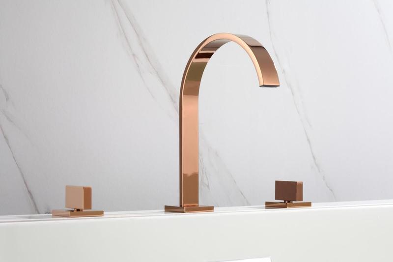 Imagem de Torneira Misturador Duplo Comando Rose Gold Quadrada Para Banheiro Lavabo Inovartte IN48