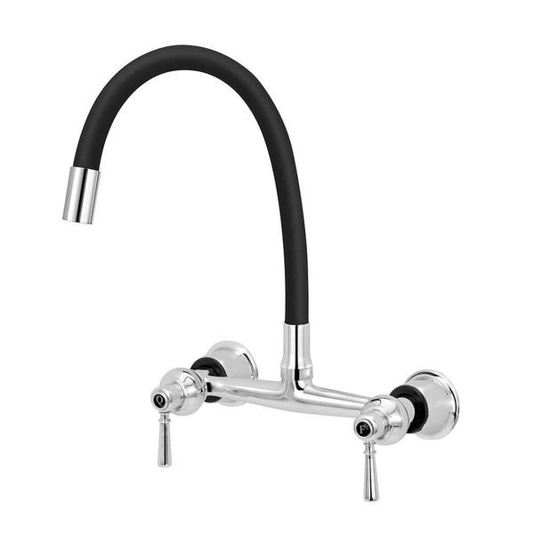 Torneira Misturador Gourmet Preto Flexível Cozinha Parede - Lhd Metais Imagem de Torneira Misturador Gourmet Preto Flexível Cozinha Parede