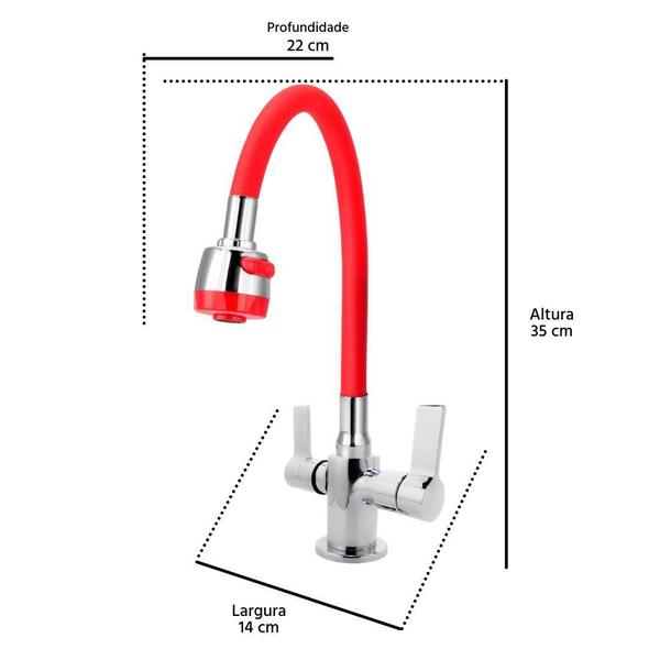 Imagem de Torneira Misturador Monobloco Cozinha Gourmet Vermelho Mesa