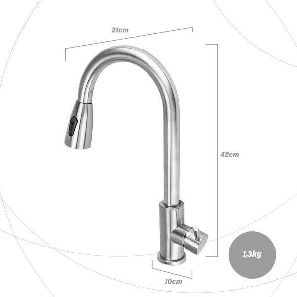 Imagem de Torneira Misturador Monocomando Cozinha Extensível Iura Wass Quente E Frio Inox Escovado