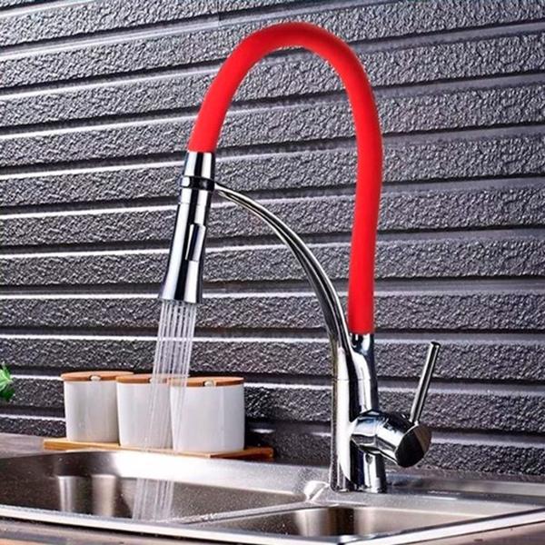 Imagem de Torneira Misturador Monocomando de Mesa para Cozinha com Bica Alta Flexivel Curve Color Red - Leão