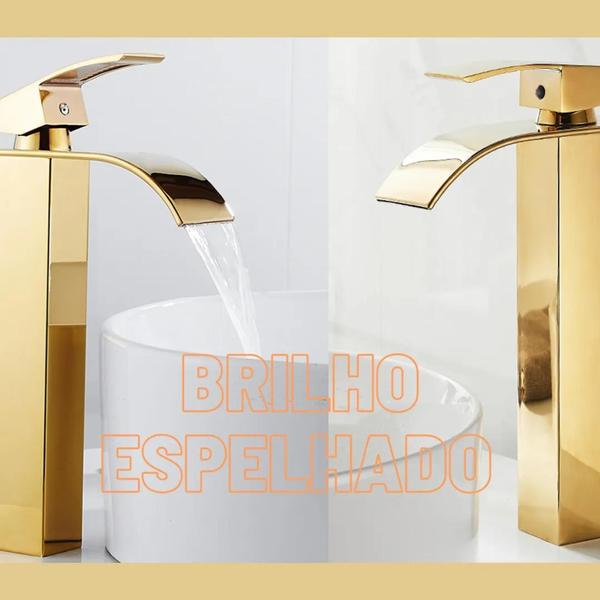 Imagem de Torneira Misturador Monocomando Lavabo Alta Dourada