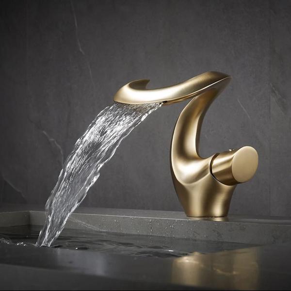 Imagem de Torneira Monocomando Banheiro Lavabo Cobre Premium Luxo Dubai Ouro Escovado GoldenX