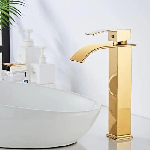 Imagem de Torneira Monocomando Cascata Slim Alta Metal Dourado Brilho