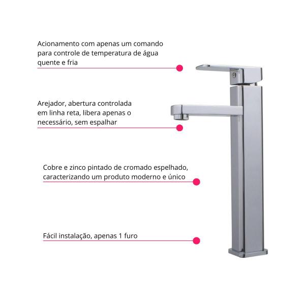 Torneira Monocomando Cromada Quadrada Bica Alta Banheiro Lavabo Inovartte In19 Imagem de Torneira Monocomando Cromada Quadrada Bica Alta Banheiro Lavabo Inovartte In19